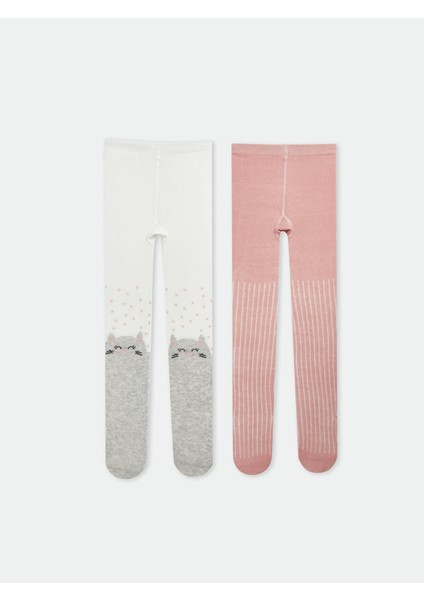 Yeni Sezon Baskılı Kız Bebek Külotlu Çorap 2'li