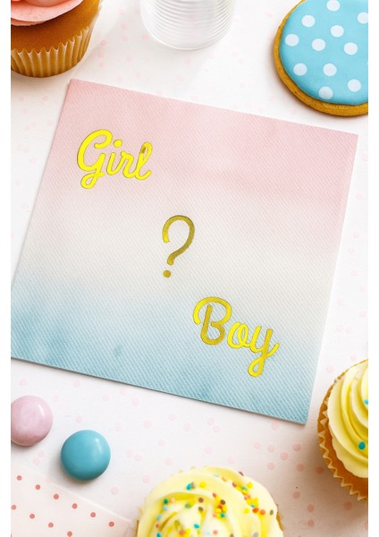 Peçete Cinsiyet Partisi Peçetesi Pembe Mavi Geçişli Girl Boy Yazılı Lüks Cinsiyet Peçetesi 20LI