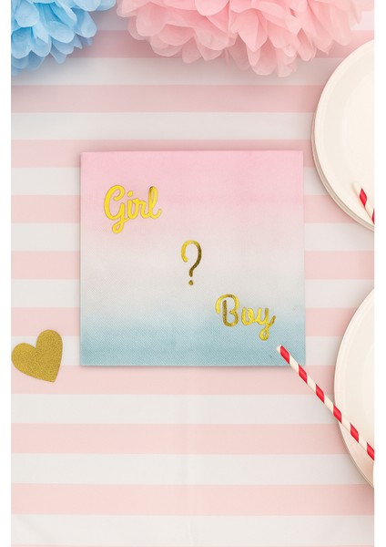 Peçete Cinsiyet Partisi Peçetesi Pembe Mavi Geçişli Girl Boy Yazılı Lüks Cinsiyet Peçetesi 20LI modelleri