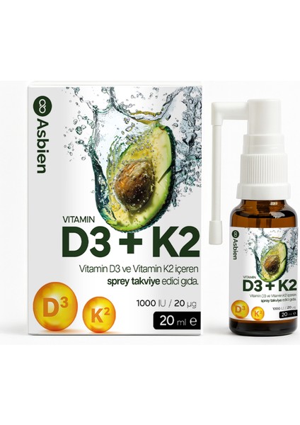 D3+K2 | Doğal Avokado Yağı Bazlı Yüksek Emilimli Vitamin D3 ve K2 Kompleksi