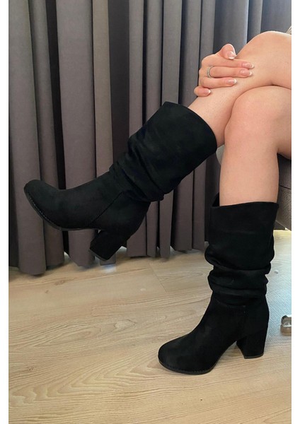 Kadın Azra Siyah Süet Körüklü Çizme