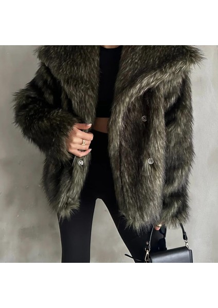 Kadın Kılçıllı Suni Kürk Çıt Çıt ve Cep Detaylı Mont