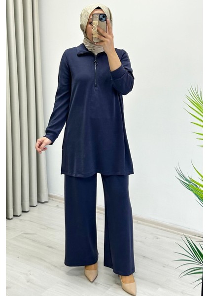 Noshe Modal Kumaş Yarım Fermuar Detaylı Dökümlü Yumuşacık Tesettür Ikili Takım modelleri