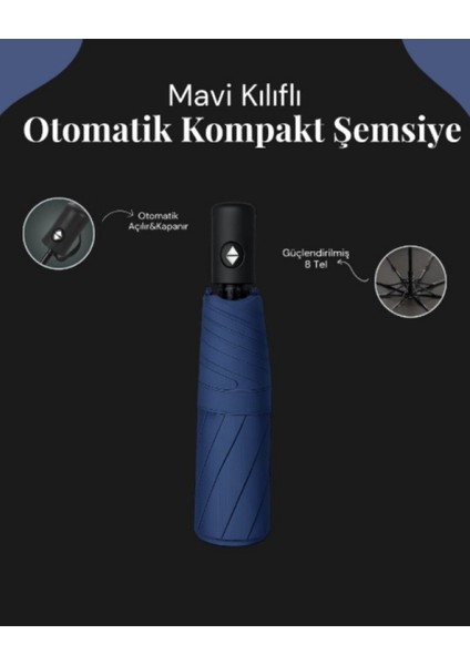 Kompakt Otomatik Şemsiye, Su Geçirmez ve Şık Mavi Renk Seçeneği