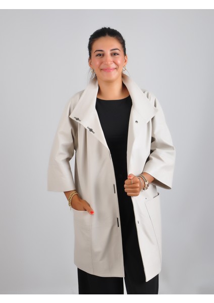 hakiki kuzu derisi kaban çıtçıtlı kemerli oversize