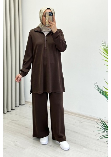 Noshe Modal Kumaş Yarım Fermuar Detaylı Dökümlü Yumuşacık Tesettür Ikili Takım modelleri