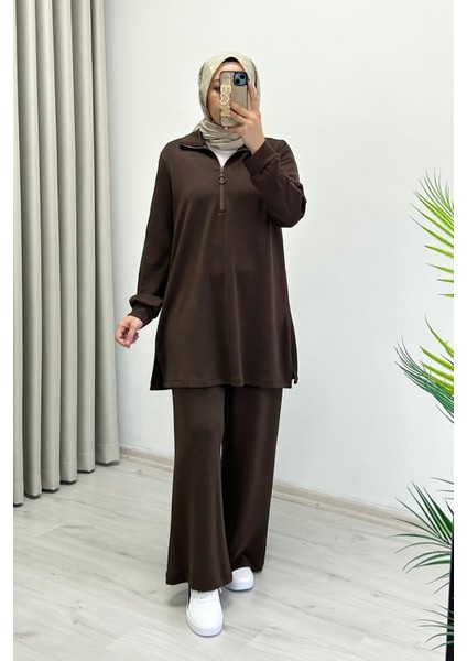 Noshe Modal Kumaş Yarım Fermuar Detaylı Dökümlü Yumuşacık Tesettür Ikili Takım fırsatları