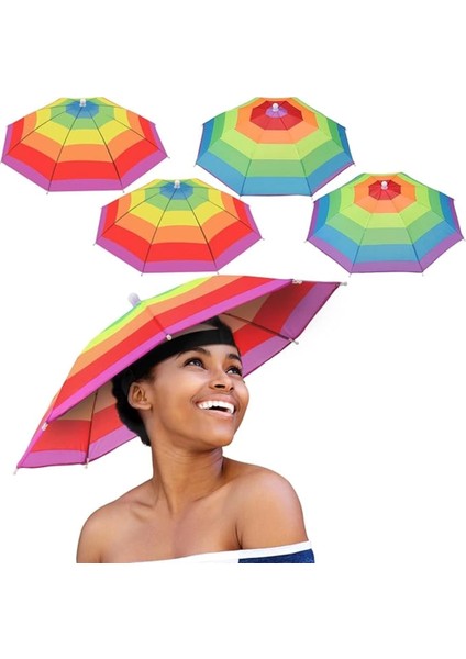 Renkli Kafa Şemsiyesi, Gökkuşağı Tasarımı, Şık ve Kullanışlı, Çocuk ve Yetişkinler Için