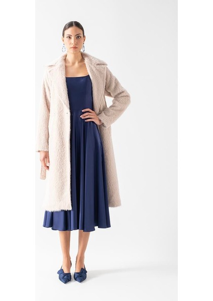 Ottobello Mono Yaka Kruvaze Kuşaklı Kaban Bej