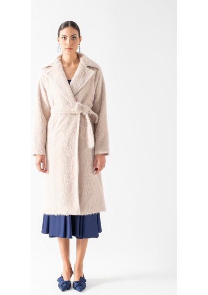 Ottobello Mono Yaka Kruvaze Kuşaklı Kaban Bej modelleri