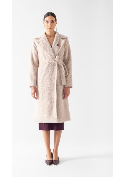 Ottobello Mono Yaka Kruvaze Kuşaklı Kaban Bej indirimleri