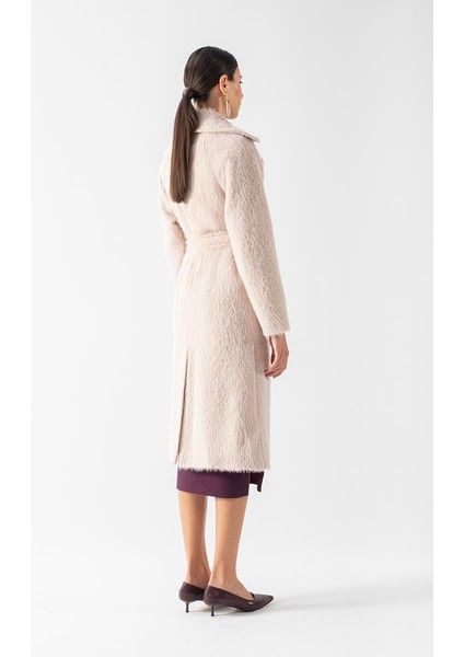 Ottobello Mono Yaka Kruvaze Kuşaklı Kaban Bej