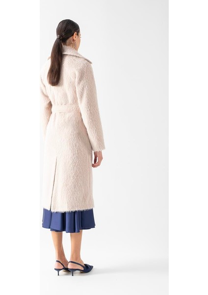 Ottobello Mono Yaka Kruvaze Kuşaklı Kaban Bej