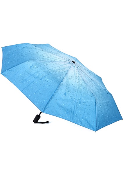 Renkli Yağmur Desenli Otomatik Fiber Telli Şemsiye, Pratik ve Şık