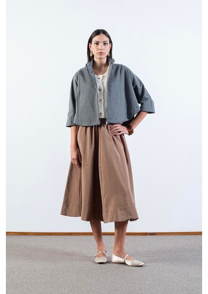 Sanford Dik Yaka Yarasa Kol Fermuarlı Kap Gri