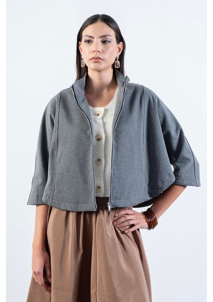 Sanford Dik Yaka Yarasa Kol Fermuarlı Kap Gri fiyatları