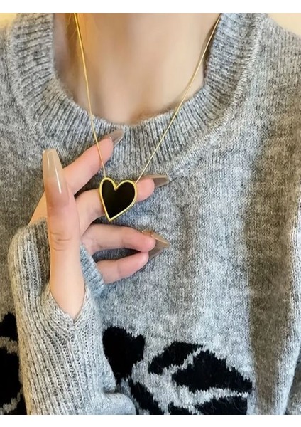 316L Paslanmaz Çelik Siyah Kalp Kolye