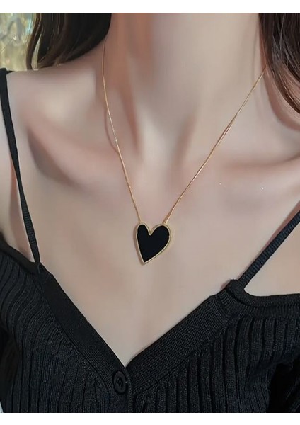 316L Paslanmaz Çelik Siyah Kalp Kolye modelleri