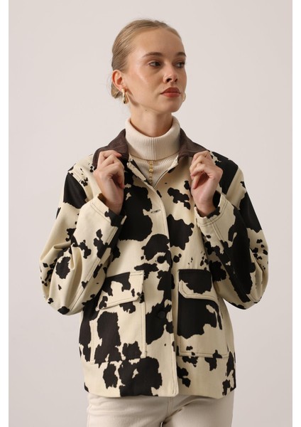 Leopar Kadife Ceket -Inek Desen fırsatları