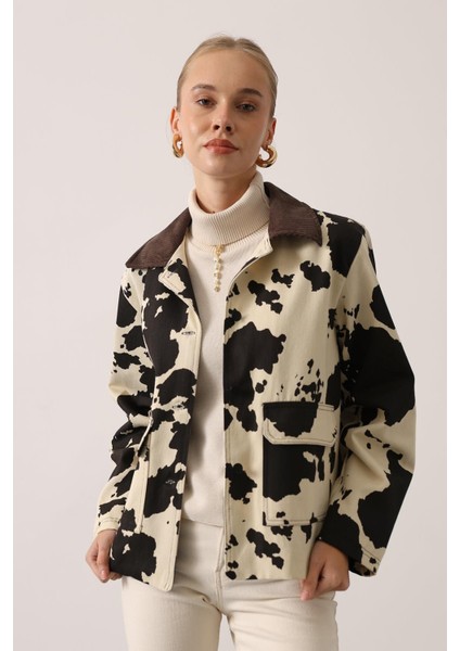 Leopar Kadife Ceket -Inek Desen