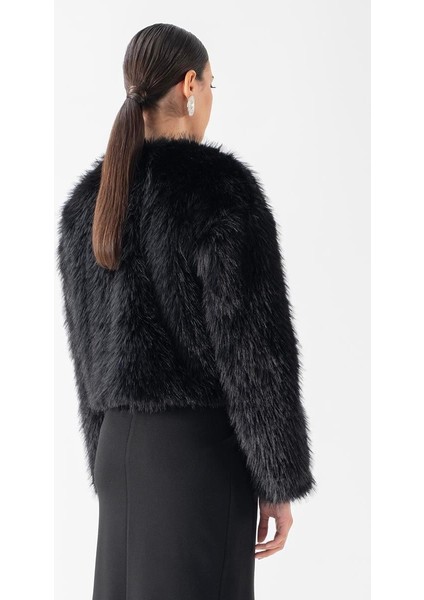 Dionisio Yakasız Kürk SİYAH