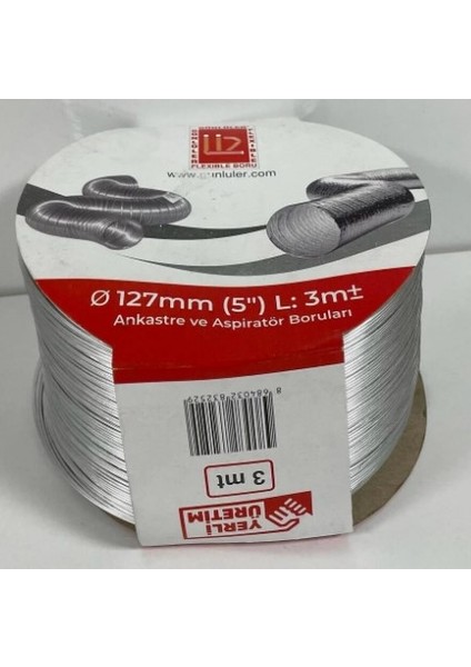 Flex Ø 127 mm Alüminyum Telli Izolesiz Flexible Esnek Hava Kanalı - Davlumbaz ve Aspiratör Borusu (3 Mt) fiyatları