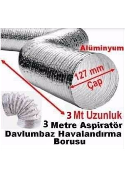 Flex Ø 127 mm Alüminyum Telli Izolesiz Flexible Esnek Hava Kanalı - Davlumbaz ve Aspiratör Borusu (3 Mt) modelleri