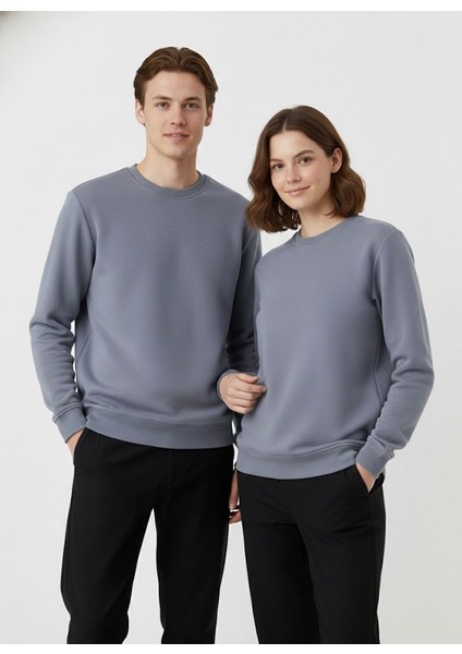 Unisex Relax Fit Rahat Kesim Pamuklu Yumusak Dokulu Içi Polarli Bisiklet Yaka Sweatshirt fiyatları