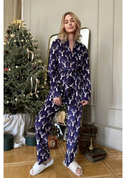 Mor Zemin Beyaz Geyik Kadife Ikili Takım modelleri