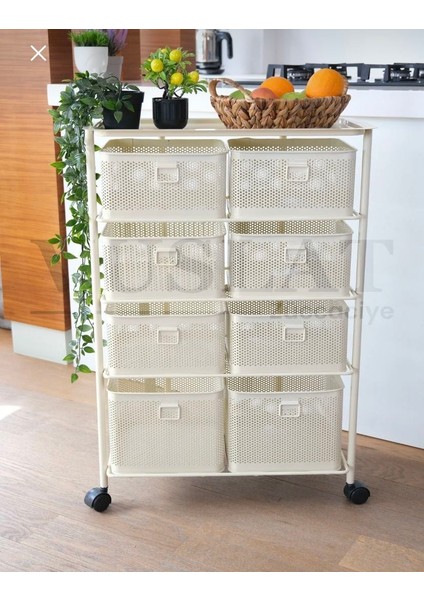 4 Katlı 8 Bölmeli Tekerlekli Sebzelik