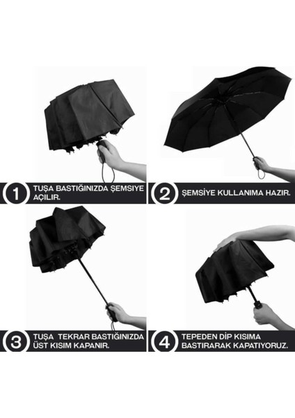 Şık ve Kullanışlı Tam Otomatik Şemsiye, Siyah Renk, Pratik Taşıma Özelliğiyle.