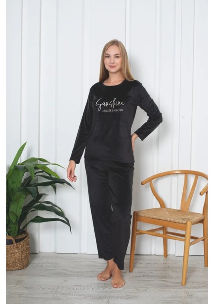 Elit Lüx Kadife Kadın Pijama Takım Siyah