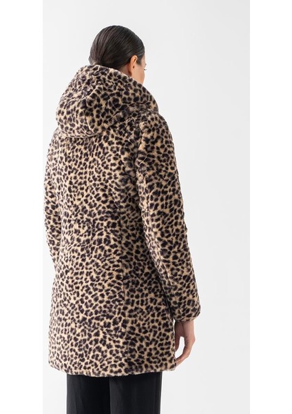 Sorrentino Çift Taraflı Kapitoneli Leopar Peluş Kapüşonlu Kaban VİZON indirimleri