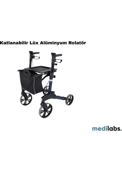 Katlanır Tekerlekli Yürüteç Engelli Yaşlı Için Oturaklı Çantalı Katlanabilir Rollatör