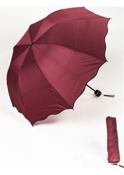Bordo Kadın Şemsiye, Hafif ve Şık, Kolay Kullanım, Renkli ve Pratik Tasarım