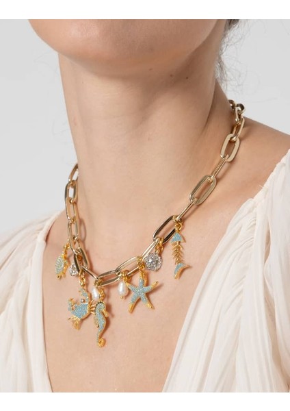 Db Dilek Baş Tasarım Gold Zincirli Zirkon Taş Uçlu Kolye fiyatları