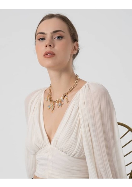 Db Dilek Baş Tasarım Gold Zincirli Zirkon Taş Uçlu Kolye modelleri