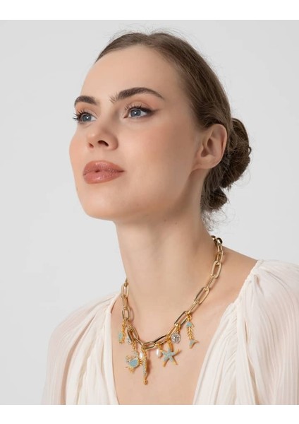 Db Dilek Baş Tasarım Gold Zincirli Zirkon Taş Uçlu Kolye fırsatları