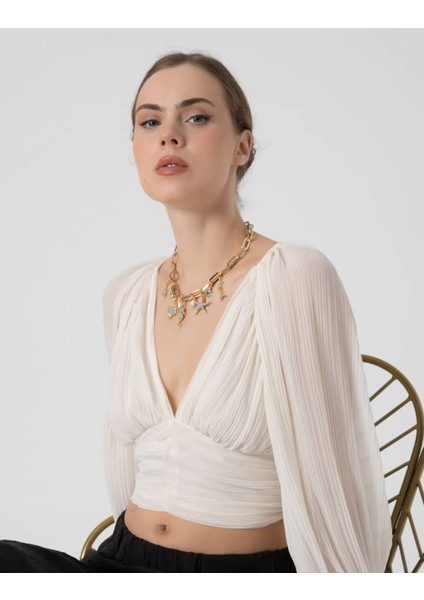 Db Dilek Baş Tasarım Gold Zincirli Zirkon Taş Uçlu Kolye indirimleri