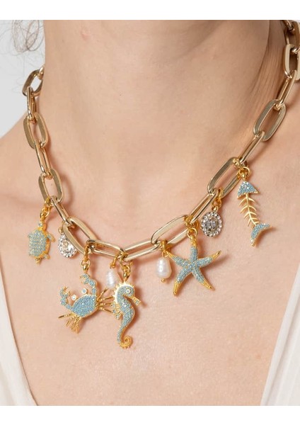 Db Dilek Baş Tasarım Gold Zincirli Zirkon Taş Uçlu Kolye