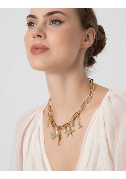 Db Dilek Baş Tasarım Gold Zincirli Zirkon Taş Uçlu Kolye