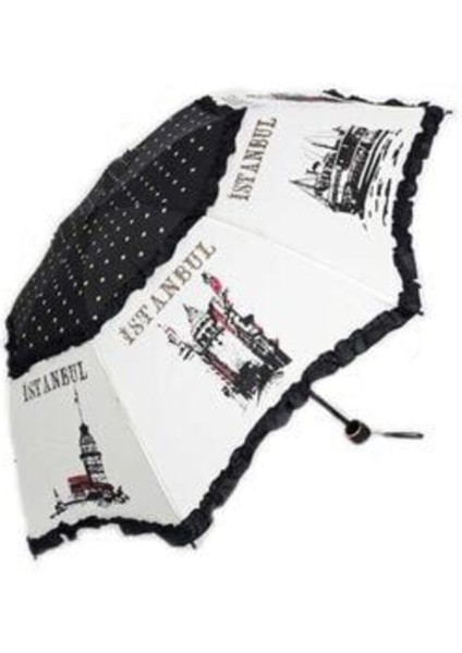 Şık Kadın Siyah Beyaz Şemsiye, Hafif ve Dayanıklı Tasarım
