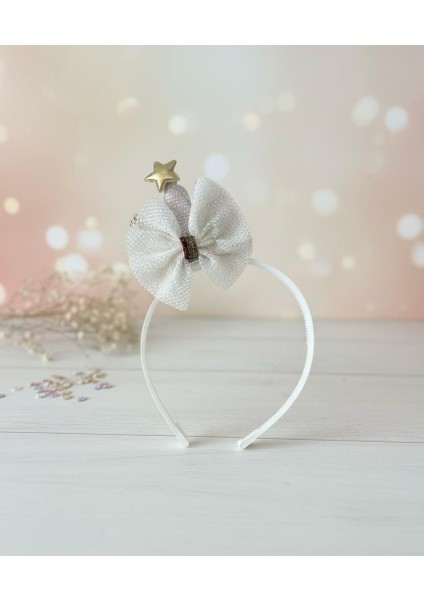 Kız Çocuk Simli Kumaş Prenses Taç Beyaz