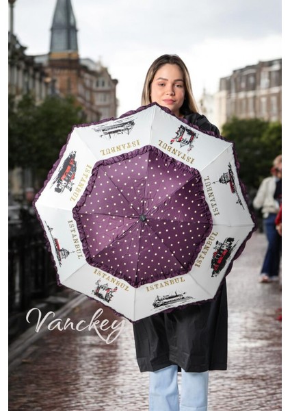 Renkli Istanbul Temalı 8 Tellili Rüzgar Dayanıklı Kadın Şemsiye