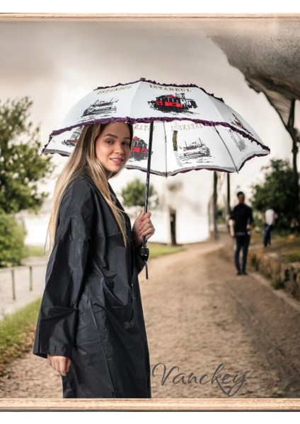 Renkli Istanbul Temalı 8 Tellili Rüzgar Dayanıklı Kadın Şemsiye fiyatları