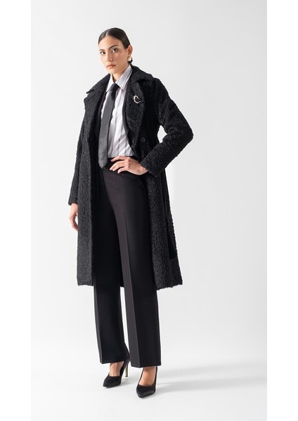 Ottobello Mono Yaka Kruvaze Kuşaklı Kaban Siyah fiyatları