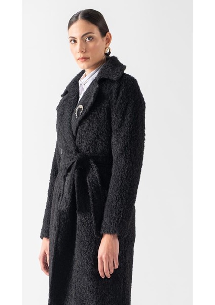 Ottobello Mono Yaka Kruvaze Kuşaklı Kaban Siyah fırsatları