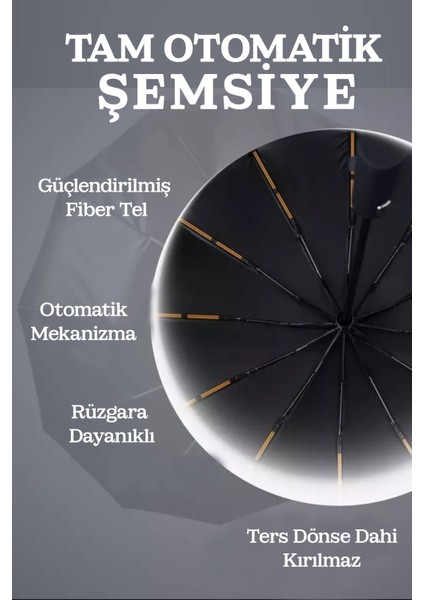 Tam Otomatik Fiber Tel Şemsiye, Rüzgar Güçlü, 12 Tel, Siyah Renk modelleri