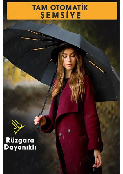 Tam Otomatik Fiber Tel Şemsiye, Rüzgar Güçlü, 12 Tel, Siyah Renk