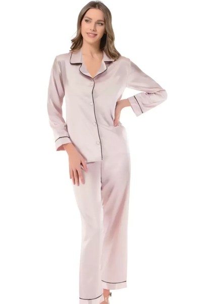 Saten Pijama Takımı Pudra